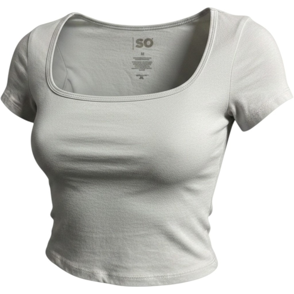 SO Womens White Square Neck Short Sleeve Cropped T-Shirt Size Medium RN 73277‎